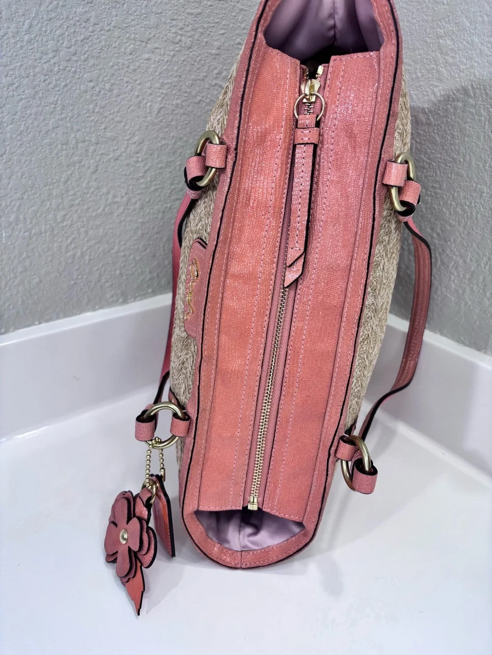 Coach Alexandra Python Straw Tote - Picture 4 of 13